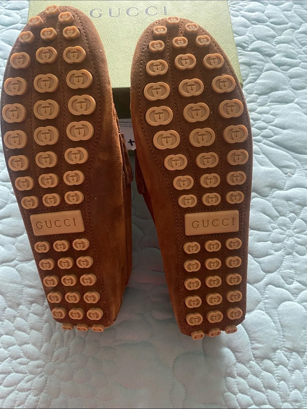 Gucci Brown Suede Horsebit Driving Loafers retail $930